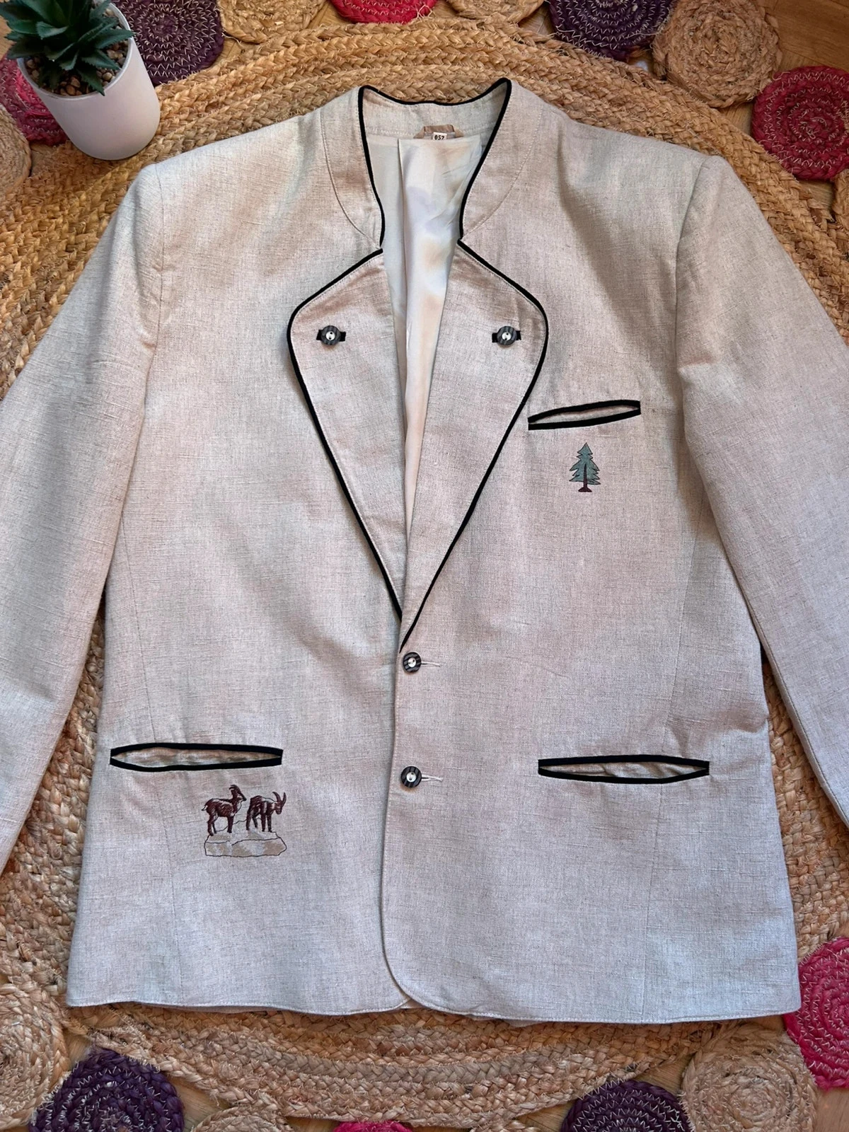 🌲🦌Blazer de linho austríaco Champêtre Cottagecore Oktoberfest Austrian Trachten jacket T.52🦌🌲 – photo 10